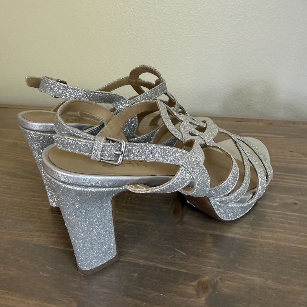 Naturalizer Womens 7M Silver Sparkly Cameron Ankle Strap Sandals Heels Dressy‎ - Picture 4 of 9